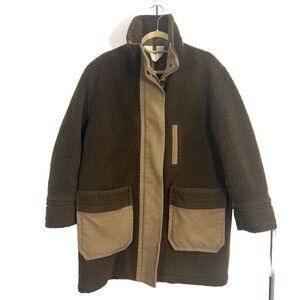 Arket Coat Women’s 38 Faux Shearling Suede Wool Blend Brown Sherpa Teddy